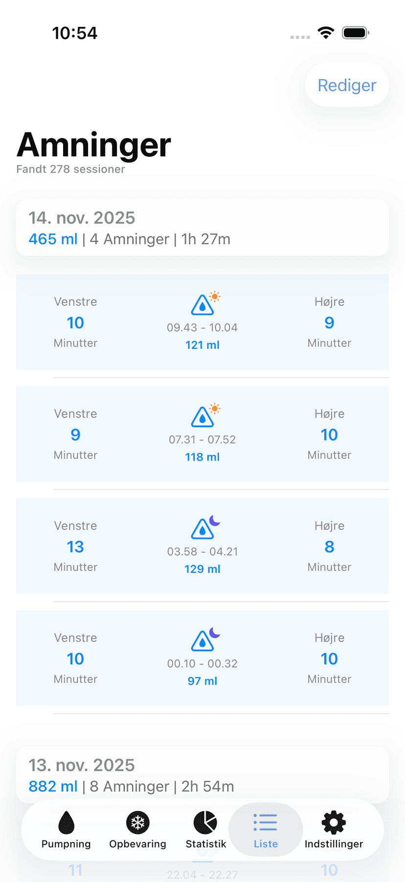Session history list