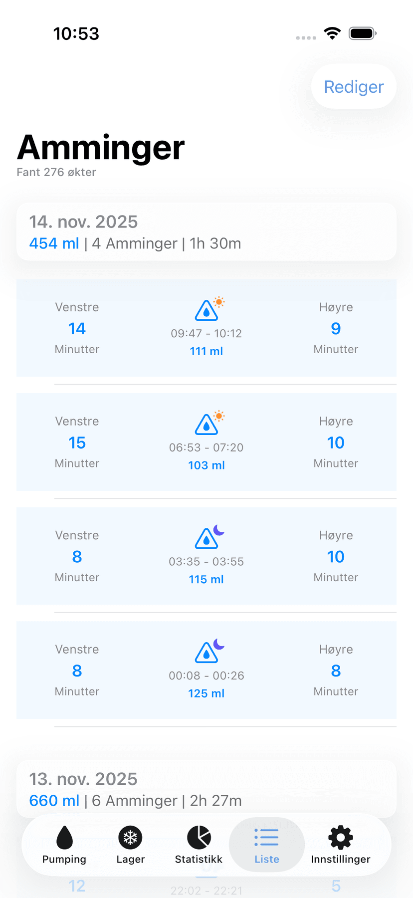 Session history list