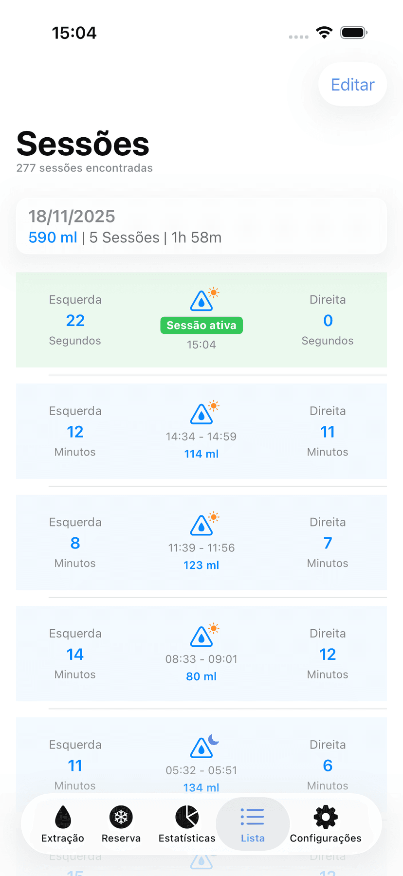Session history list